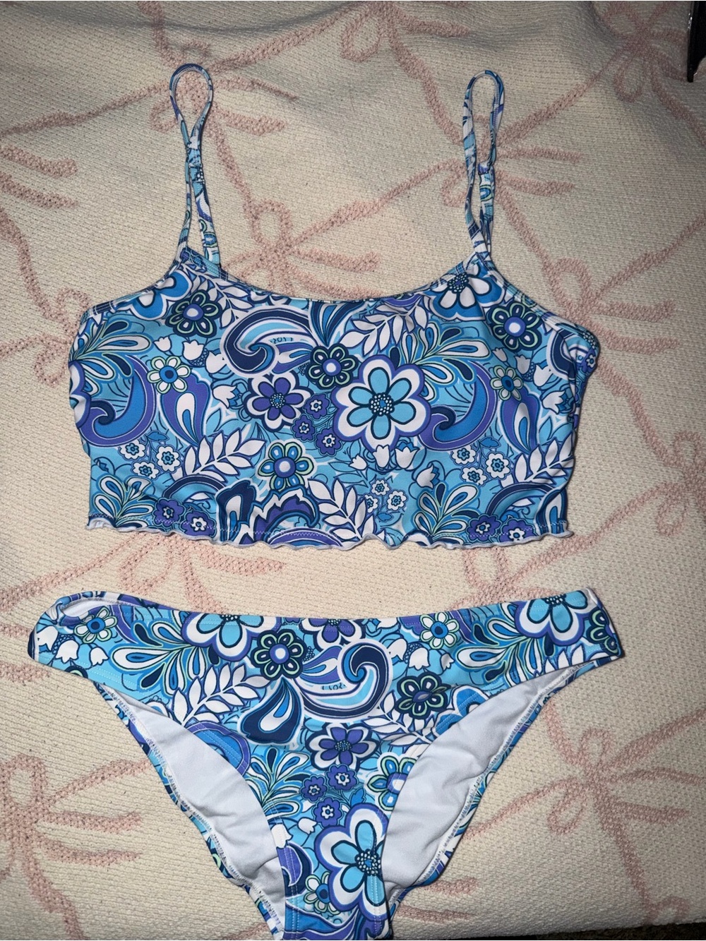 Blue Floral Crop Bikini Set – Women's Two-Piece Swimwear